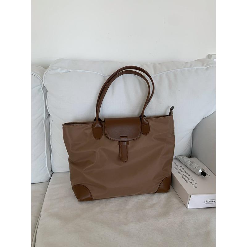 Tote bag female, Japanese and Korean large-capacity handbag contrasting color nylon canvas commuter shoulder bag Japanese and Korean style