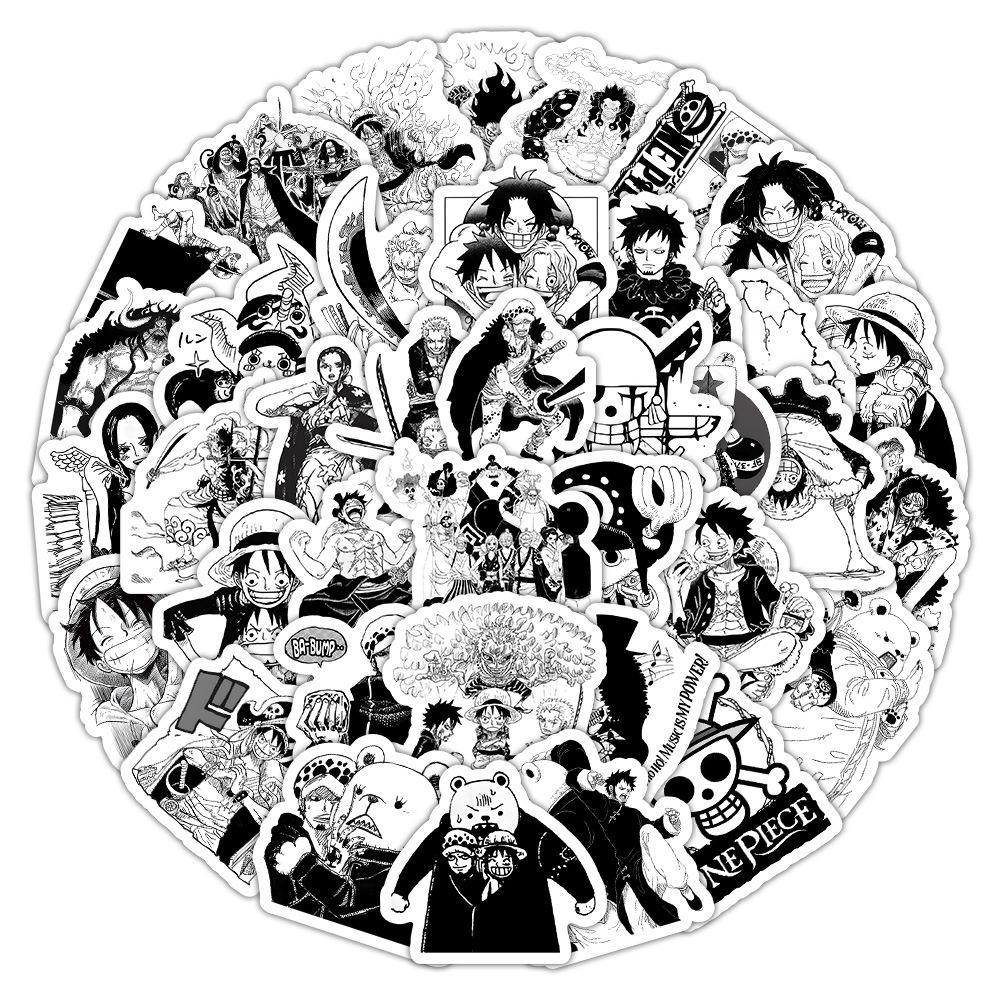 100 Black & White One Piece Graffiti Stickers: Cartoon 2D Decorative Stickers for Phones, Luggage, Water Bottles.