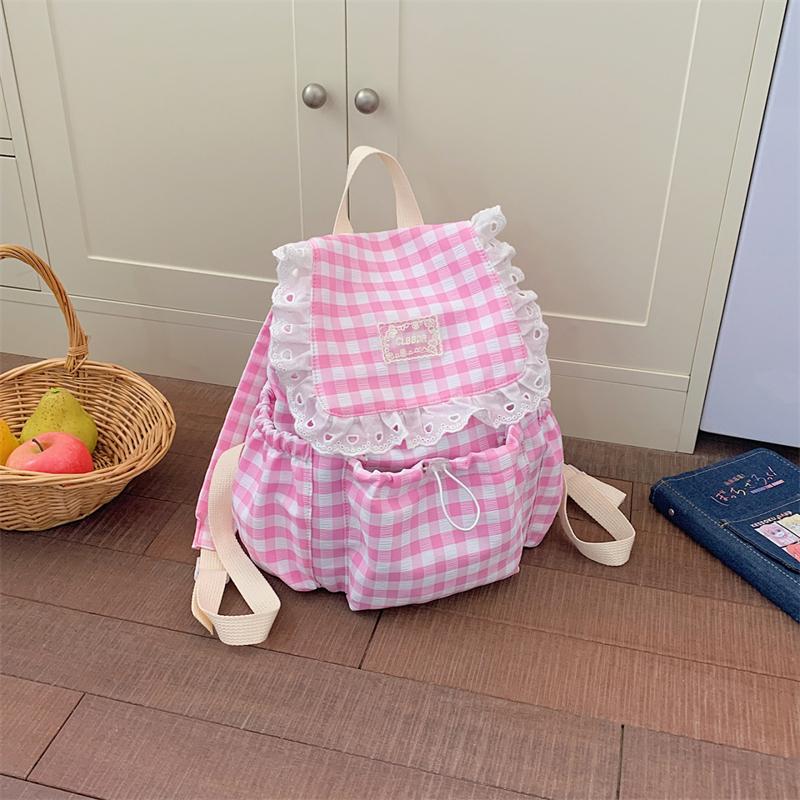Riesige Kapazität Karierter Spitzen Rucksack Schüler Schultasche