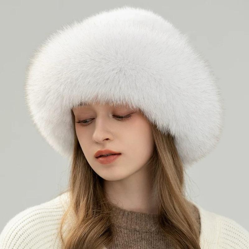 Mink Hair Woven Hat Women's Winter Korean Version Warm Ear Protection Fur Hat with Wide Fox Burr Edge Bucket Hat