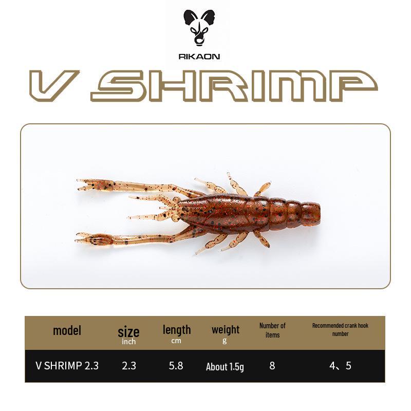 

RIKAON Wild Dog V Shrimp Soft Lure - Shrimp Shape for Bass, Drop Shot, Texas Rig, and Jig Head Fishing. 2.3 inch
