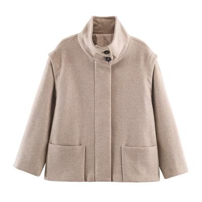 Womens High-Neck Short Wool-Blend Coat Loose Fit Casual Chic Outerwear Winter 2025