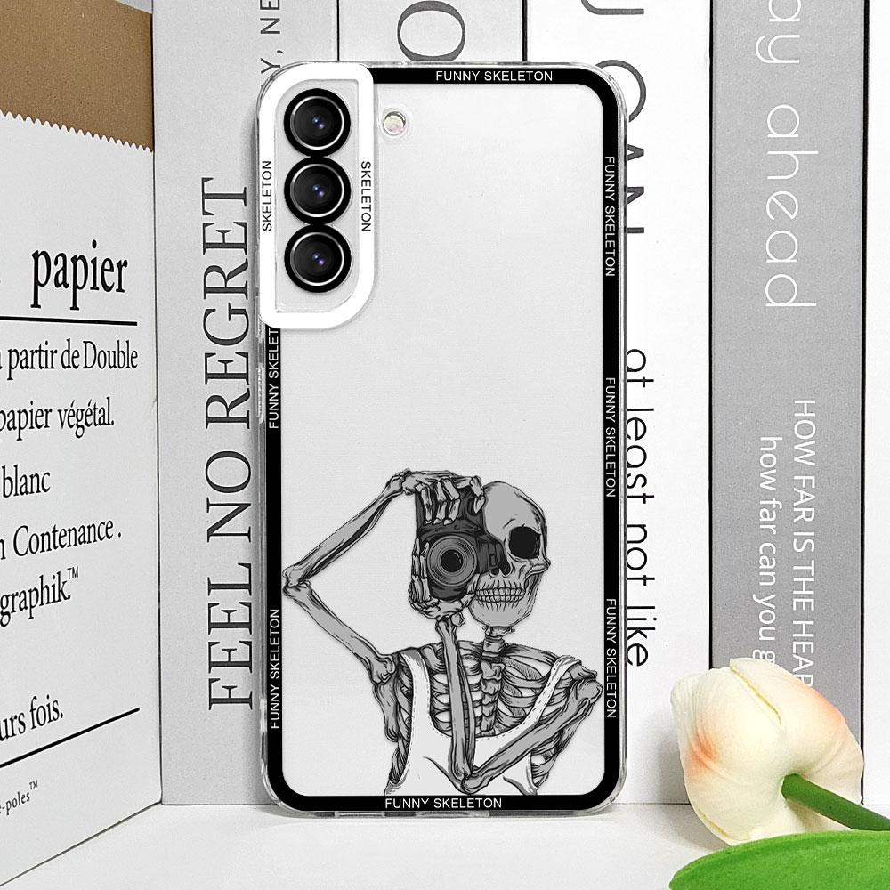Artistic Funny Skeleton Skull Phone Case for Samsung Galaxy S25 S24 S23 Ultra S22 Plus S21 FE 5G Clear Soft Covers Couple Fundas