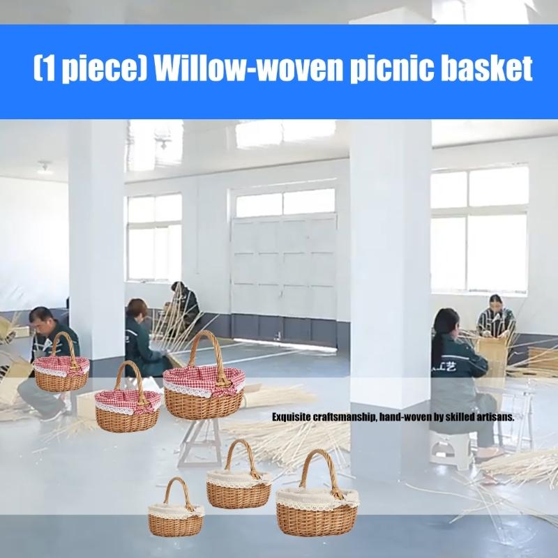 Praktischer Weidenkorb Einkaufskorb Obst Gemüse Brotbehälter mit herausnehmbarem und waschbarem Einsatz Outdoor Picknicktasche
