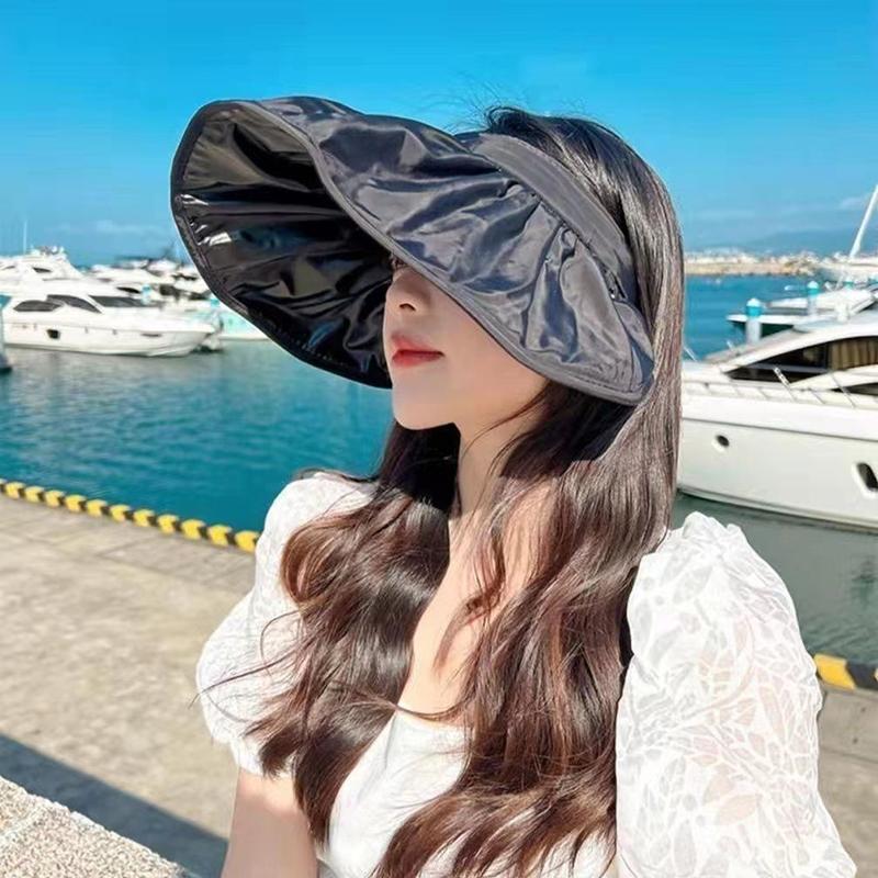 WTEMPO Summer UV Resistant Sunshade Hats Empty Topped Shell Sun Hats Face Covering Hair Hoops Sunscreen Caps Simple Solid Color Foldable Sun Hat