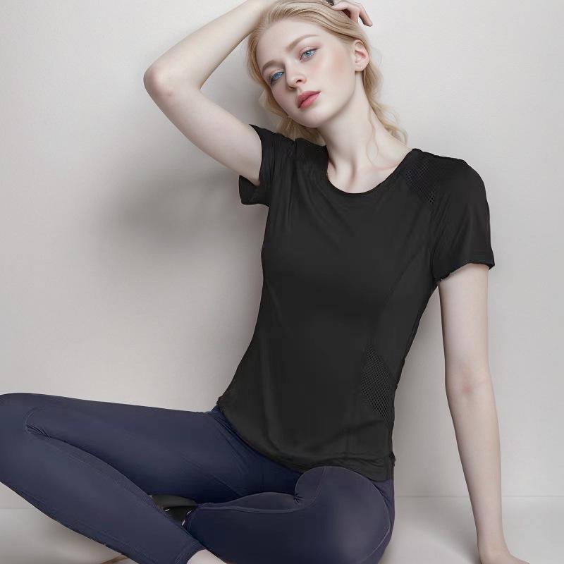 

Женские сетчатые дышащие эластичные футболки с коротким рукавом для прохладного лета, йоги и фитнеса Large звезда/чёрный