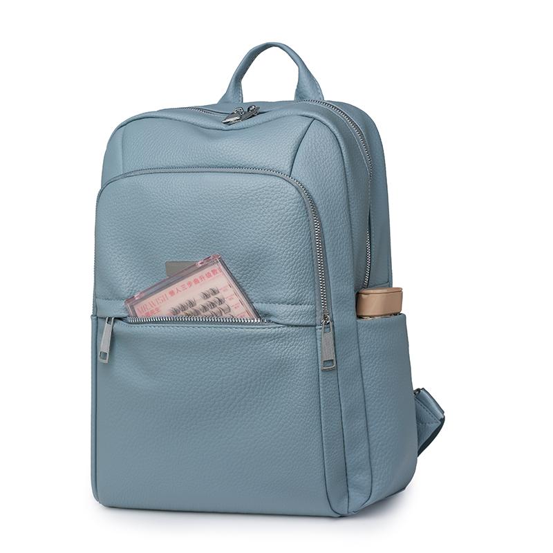 Einfarbiger PU-Rucksack Studenten-Schultasche Damen Rucksack mit großem Fassungsvermögen