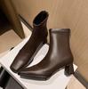 French retro thin boots women's Martin boots autumn and winter temperament foreign style square head high heels short boots thick heel elastic single
