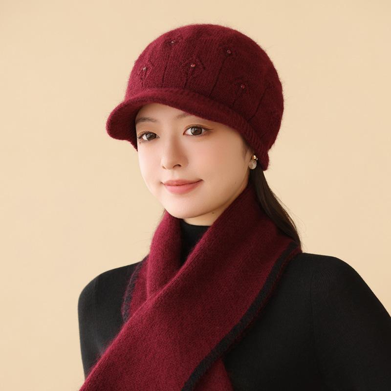 Herbst und Winter Damen Mittleren Alters und Ältere Verdickter Samt Warm Ohrenschutz Gestrickt Kaninchenfell Alte Dame Fischerhut Trendig