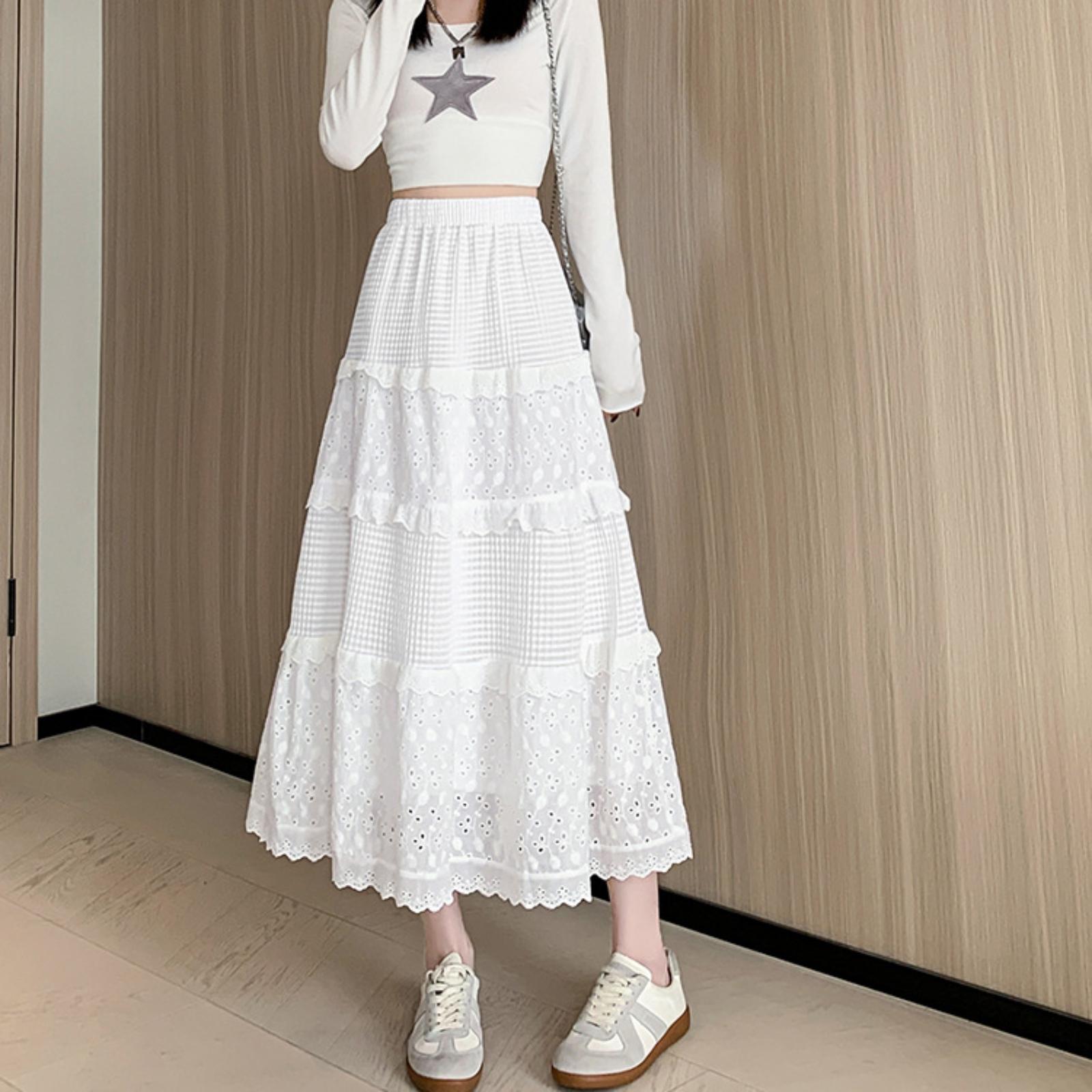 

Women s Lace Pleated Midi Skirt, High-waisted Midi Skirt XL білий
