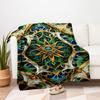"Golden Mandala Artwork: Vibrant Green & Blue Decorative Pattern"Blanket Flannel Throw Blanket for Sofa, Bed, Travel, Camping, Office, Couch
