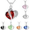 Women Hollow Multicolor Heart Pendant Rhinestone Chain Necklace Jewelry