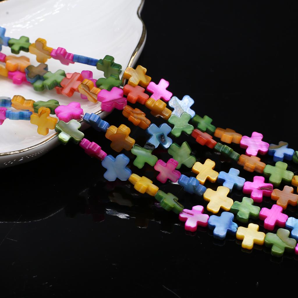 1Fio, Contas de Cruz de Concha Natural para Fabricação de Joias Suprimentos DIY, Presente Cristão Único para Mulheres Meninas, Comprimento 38cm