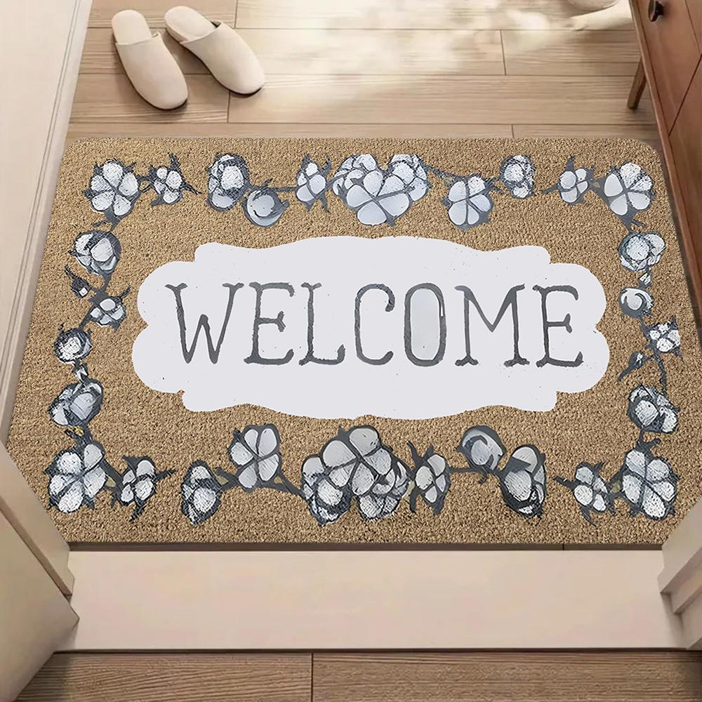 Blooming Welcome Rug Floral Design Non Slip Floor Mat Washable for Entry Living Room Bedroom Indoor Outdoor Kitchen Carpet
