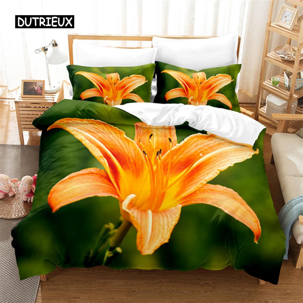 Yellow Flowers  Queen Size Bed Ensemble Comforter Cover Sets Bedding Digital Printing Bed Linen King Size Size Comforter Cover Kit Bed Ensemble