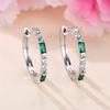 Cute Female Green Blue Stone Clip Earrings Silver Color Minimalist Wedding Jewelry For Women