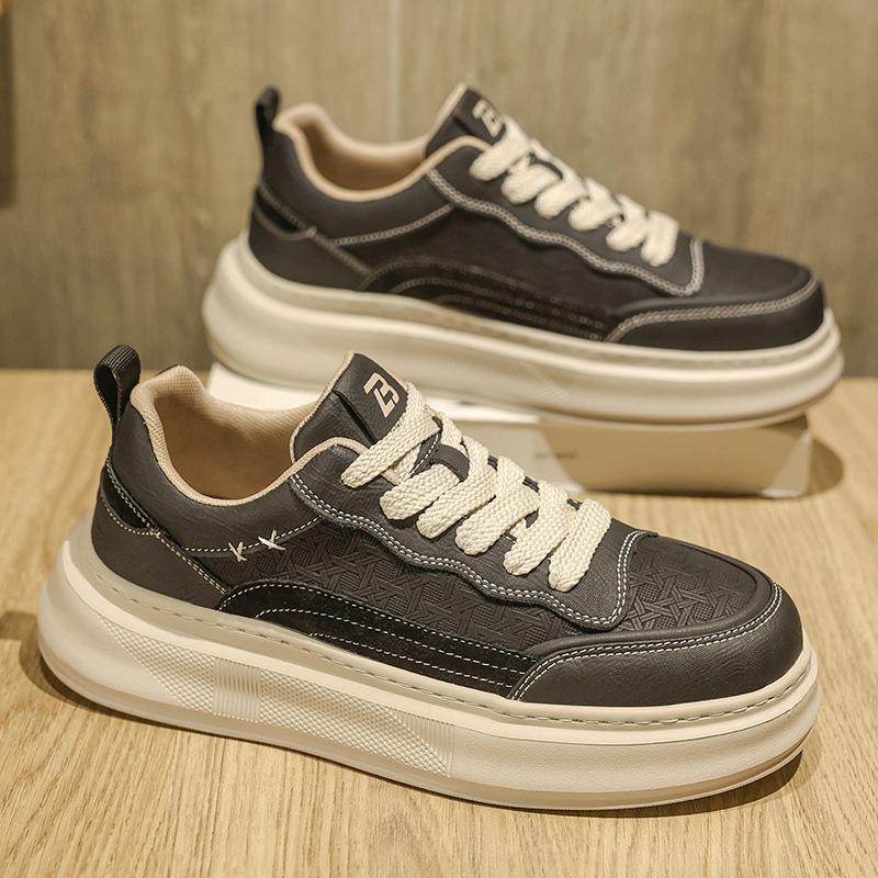 Men's Shoes Autumn and Winter New Leather Printed High-end Board Shoes Thick Sole Heightening Retro Business Casual Sports Shoes