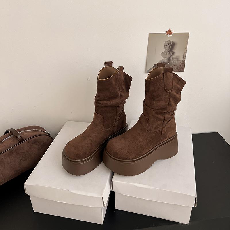 Chunky Platform Thick Sole Woman Ankle Boots Design Round Toe Slip On Shoes Autumn Winter Short Botas Para ,