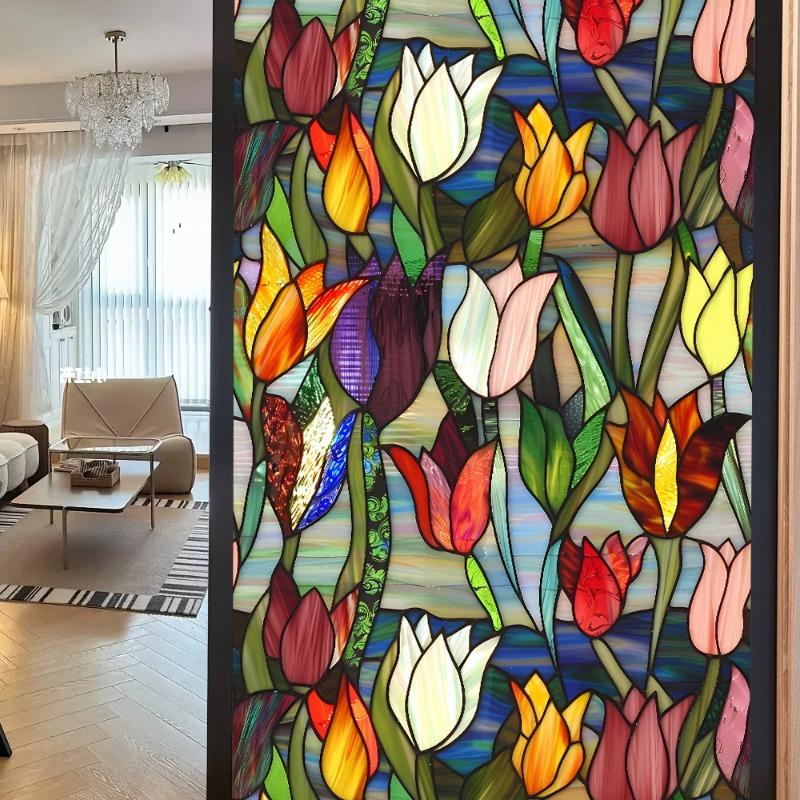 3D Laser Recyclable Window Privacy Film No-glue Window Film Decorative Protection Static Cling Stained Glass Home Sticker