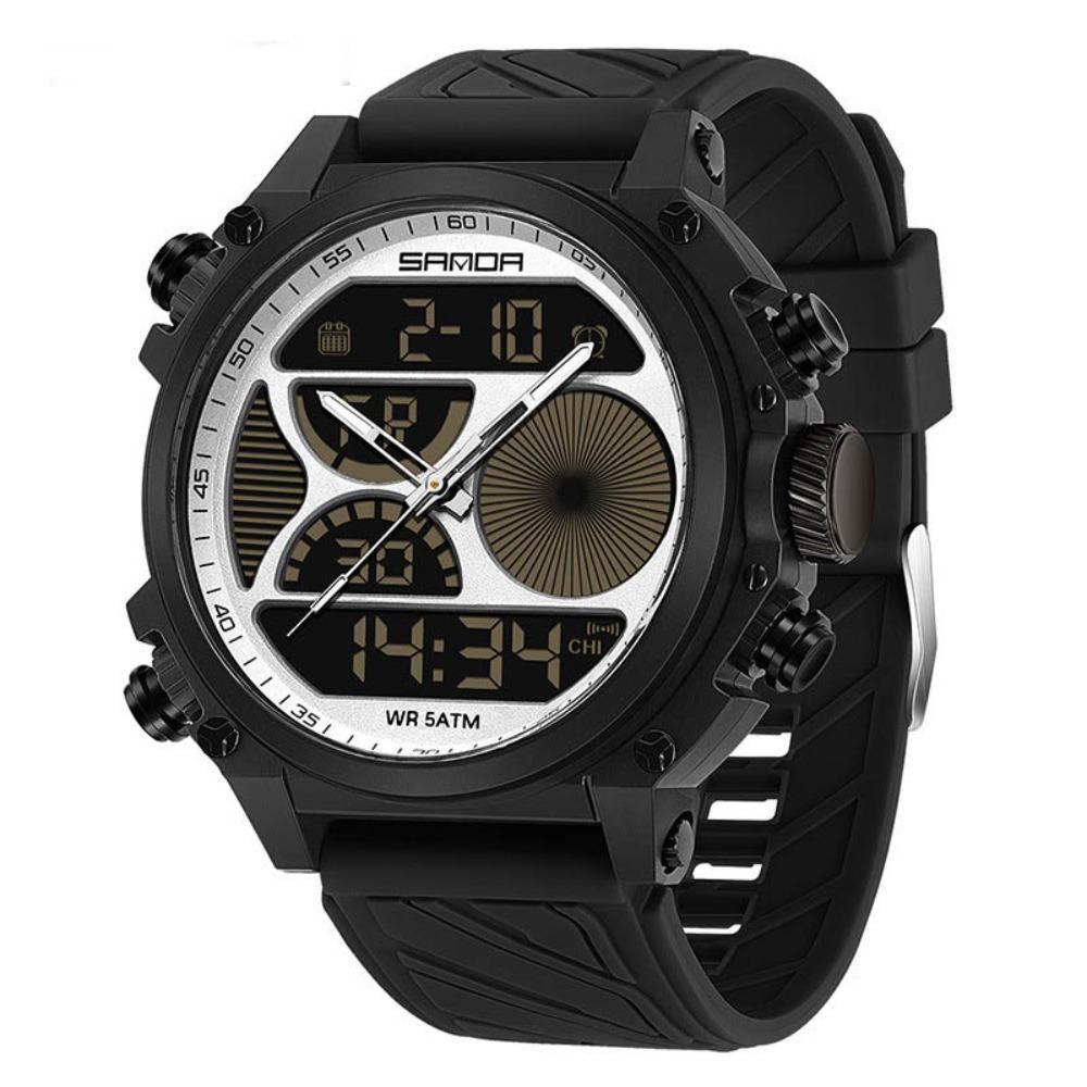 

Big Dial Men s Quartz Watch Noctilucent Noctilucent Wristwatch Sports Electronic Watch for Male черный белый