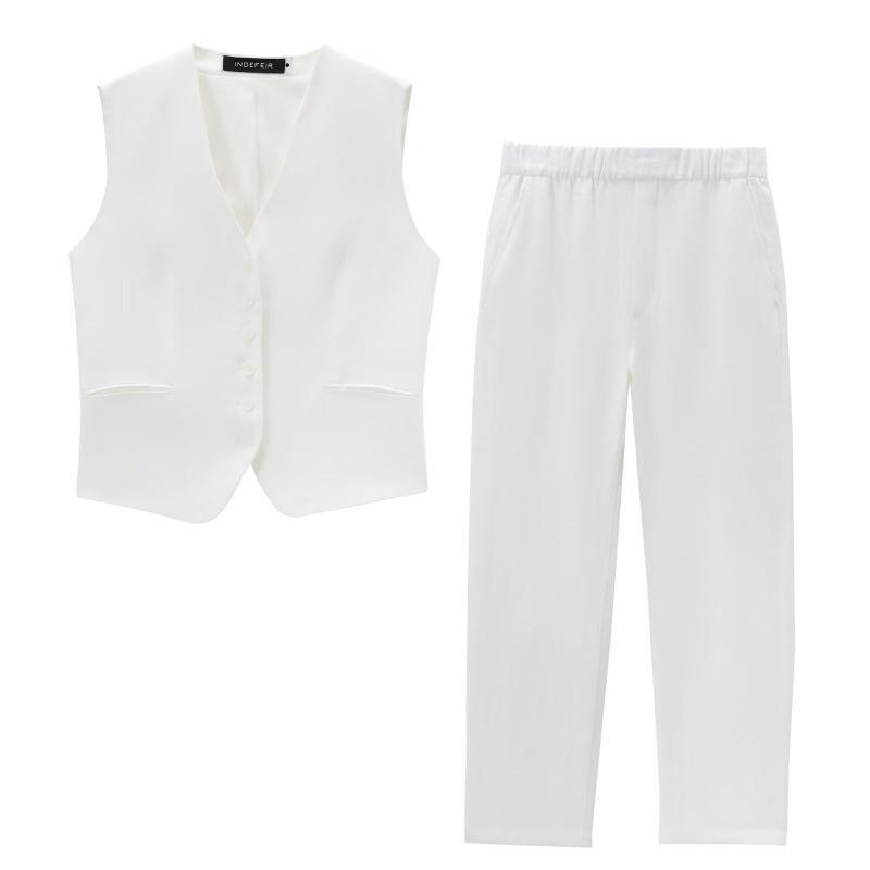 

Summer Linen Blend Women s Casual Vest and Pants Set M