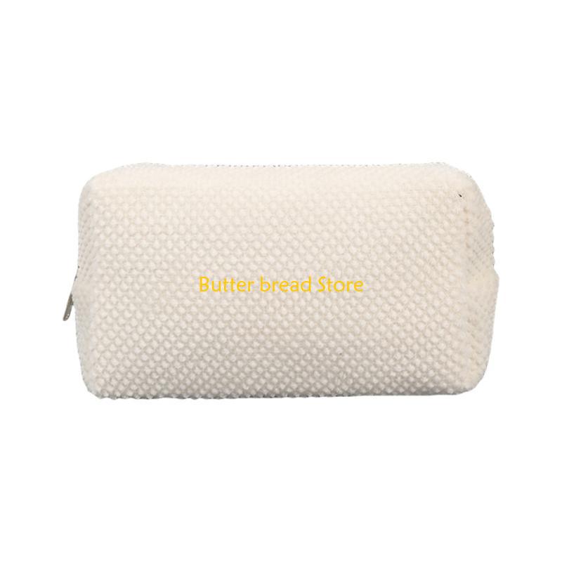 W89C Large Capacity Plush Pen Case Corduroy Pen Pouches Zippered Pen Bag for Women
