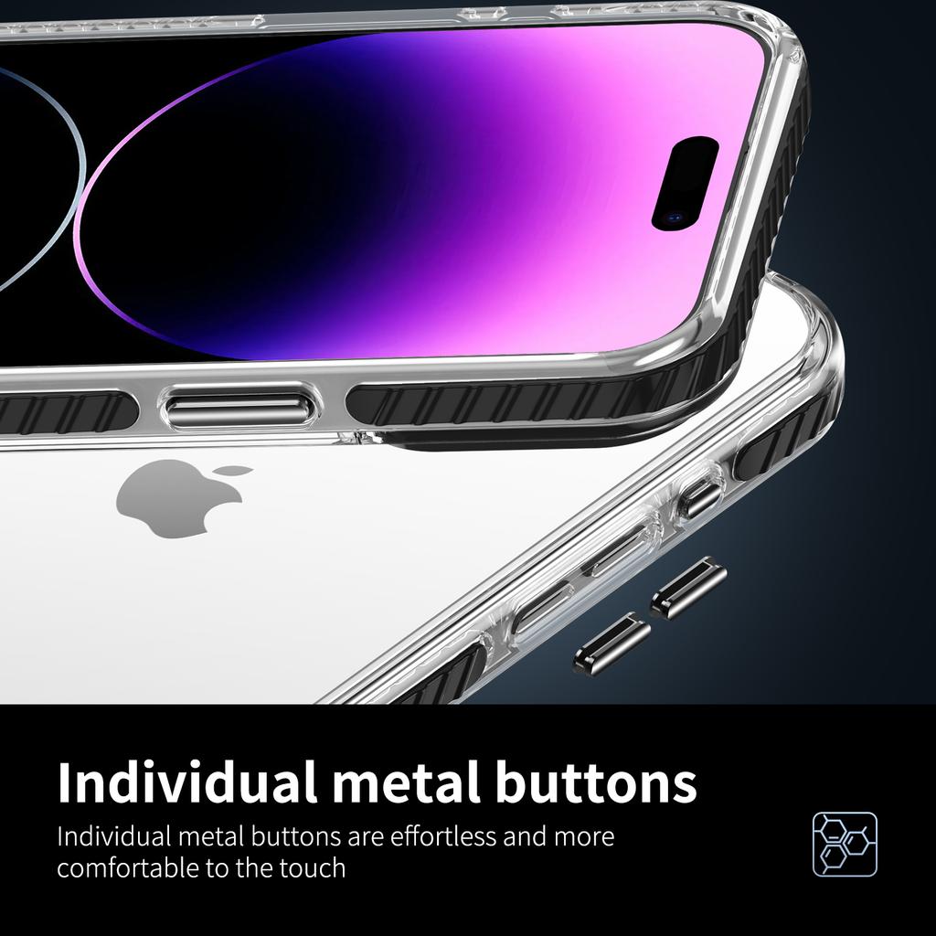 For iPhone 16E 16 Pro Plus Max Case Lens Military Drop Protection Crystal Anti-Fingerprint Non-Yellowing Cover Metal Buttons