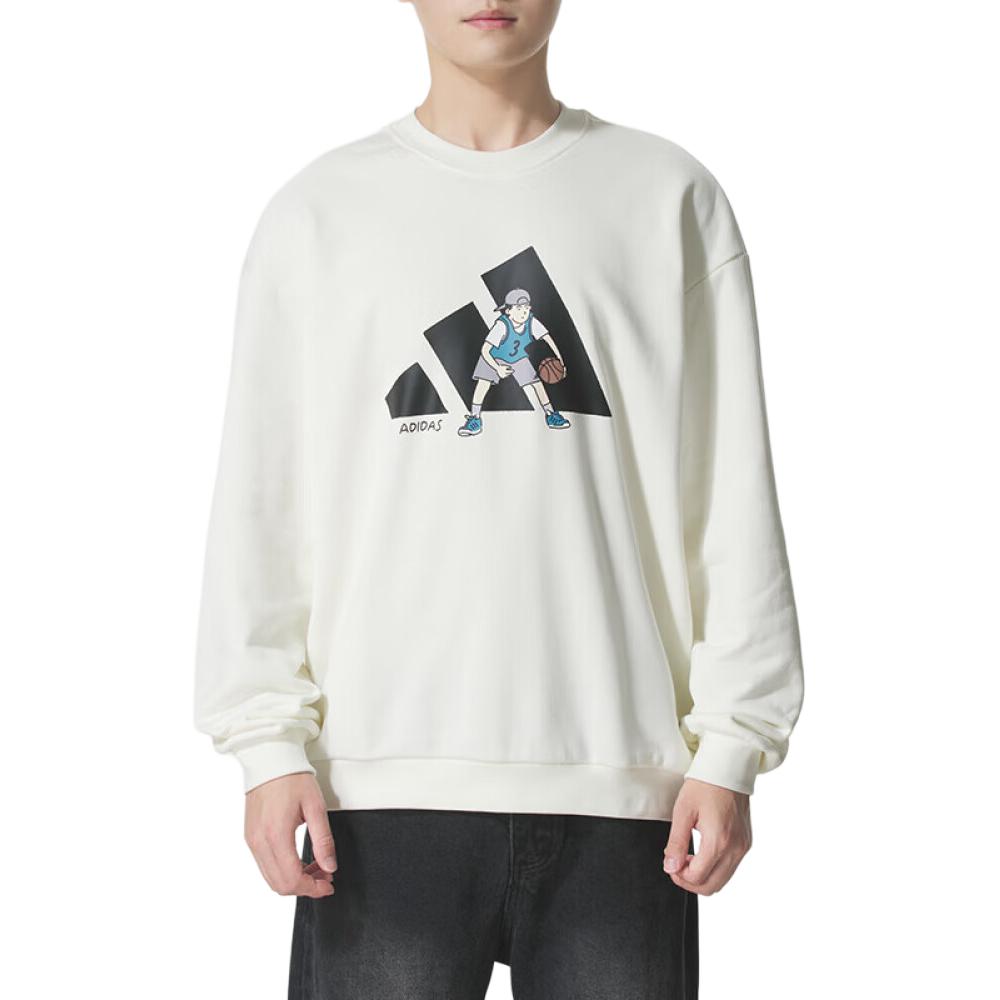 Adidas Sweatshirts Men s White Crew Neck Moderate Regular KC2874 XL