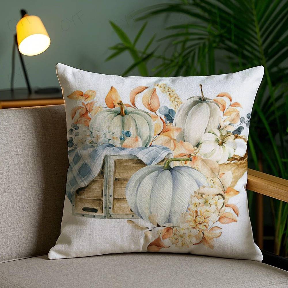 Colorful Watercolor Pumpkin Pillow Case Custom Printed Brushed Fleece Pillow, Baby Skin-Touch, Eco-Friendly Dye-Sublimation Cush