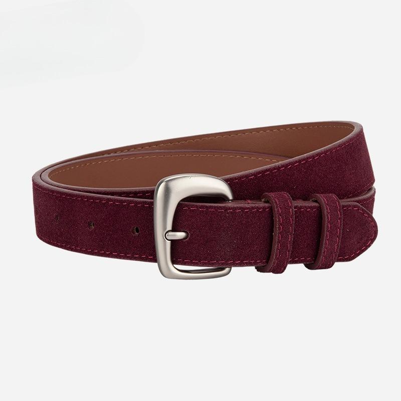 Design Niche Frosted Sued Belt for Women Silver Irregular Pin Buckle Decorative Jeans Waist Belt for Women