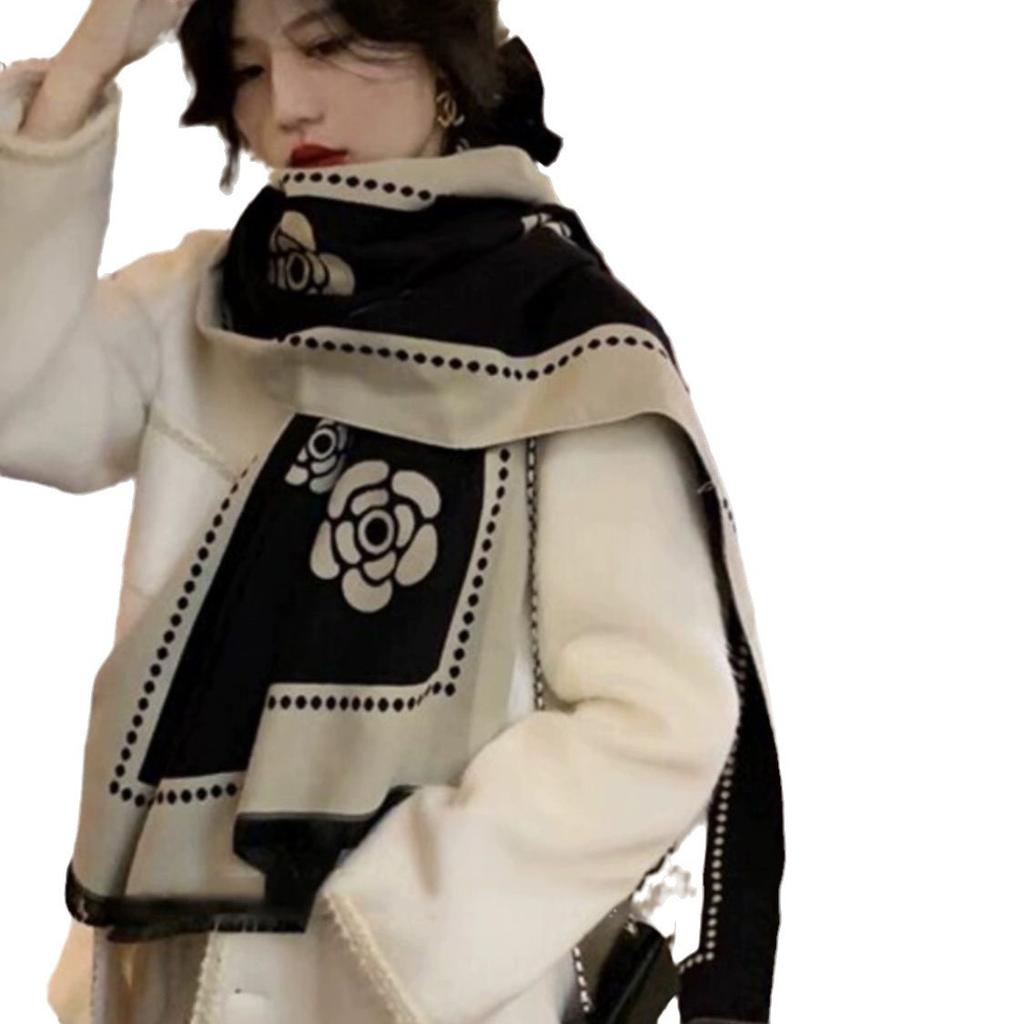 New Classic High End Camellia Scarf for Women Warm Student Decorative Gift Shawl Versatile