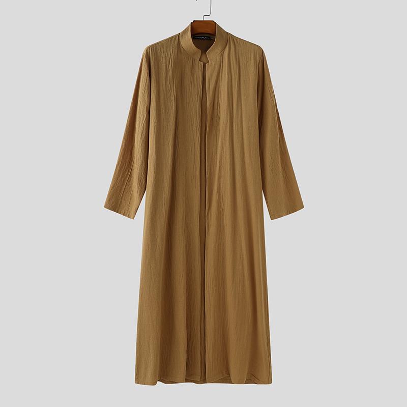 

INCERUN Винтажный мужской кардиган с длинным рукавом, открытый спереди, повседневный, длинный L хаки