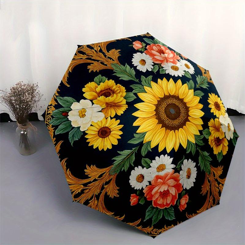 Floral Elegance: Sunflower & Rose Decorative PlateUmbrella, Portable 3-Fold Compact Umbrella,Christmas Gift ES367