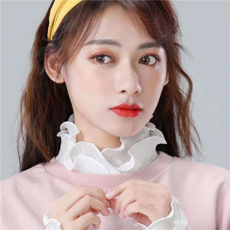 Women Shirt Fake Collar High Stand Ruffle Sweater Blouse Shirt False Collar Chiffon Removable Sweater Detachable Collar