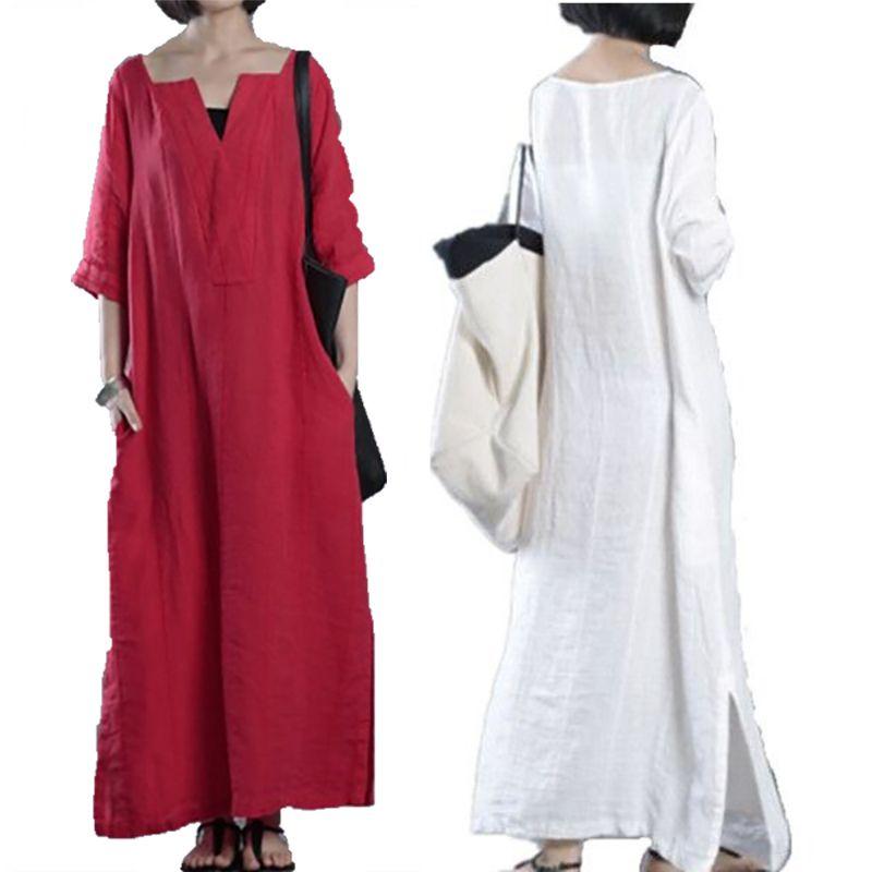 Women Simple Fashion Loose Baggy Long Maxi Dress Half Sleeve Split Plus Size For Effortless Elegance