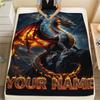 1PC Custom Name Dragons Fiery Majesty Patterned Flannel Blanket Suitable For All Seasons for Home Decor Warmth and Comfort Gifts Holiday Present_lx