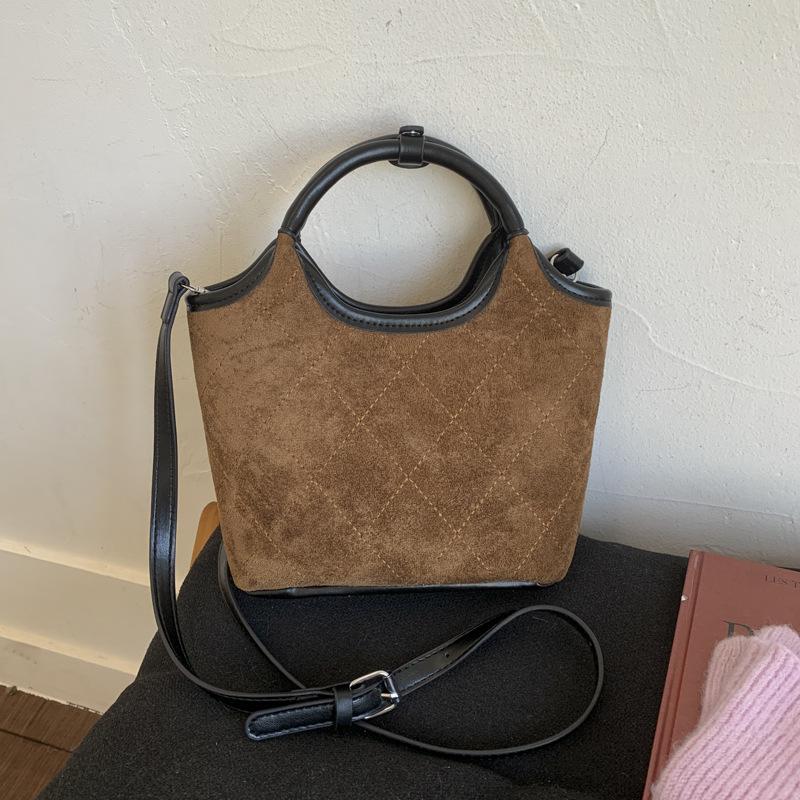 Rhombus hand bag women's 2025 new autumn and winter popular high-end suede shoulder bag crossbody bucket bag