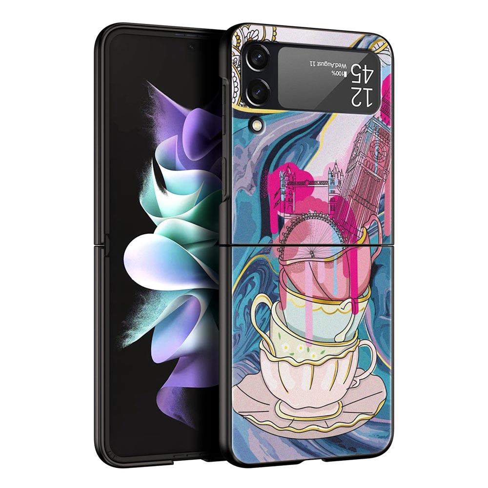 Paris Art Blue Butterfly Girl Flower Phone Case for Samsung Galaxy Z Flip 3 4 5 Black Folding Mobile Shell Hard Protect Cover