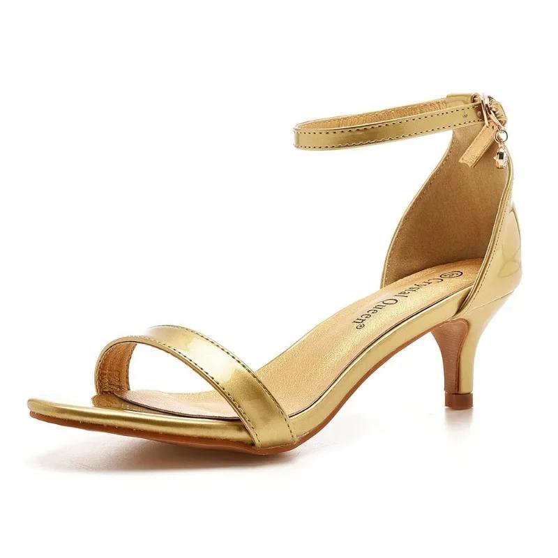 New Sexy Pumps Sandal Wedding Rhinestone Buckle Strap PU 5CM Thin Heels Korean Style Party Women Office Work Shoes Golden