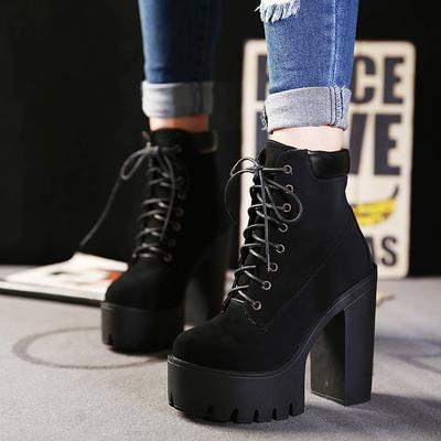 Fashion Fashion Spring Autumn Platform Ankle Boots Women Lace Up Thick Heel Platform Boots Ladies Worker Boots Black Big Size 2024