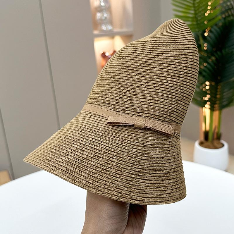 Straw hat women spring and summer straw visor bucket hat bow foldable versatile basin hat sunscreen travel hat