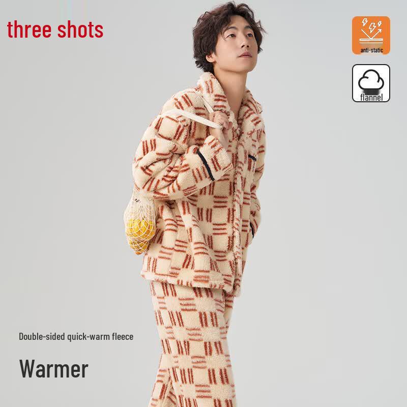 Threegun Men s Velvet Flannel Winter Pajama Set XL