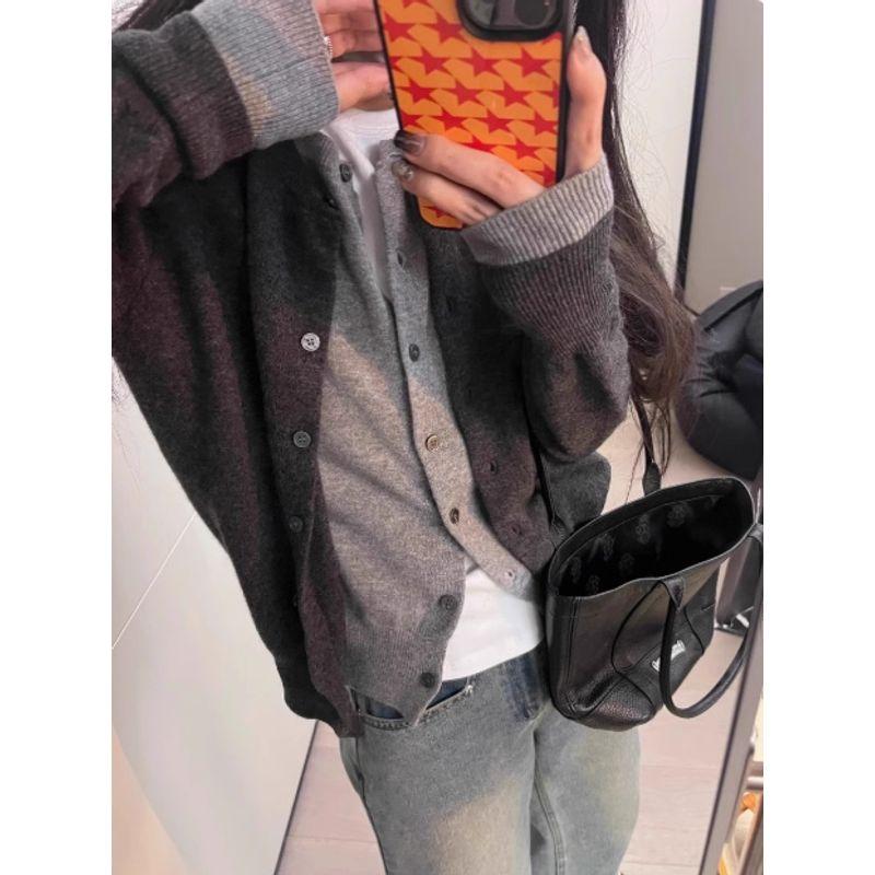 

Spring Gray Cardigan round Neck Bottoming Tops Fake Two-Piece Grey S [Suggested 35.00 kg-45.00 kg]]