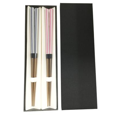 Set of 2 Lacquered Natural Japanese Vertical Stripe Wakasa Lacquer Made In Japan Chopsticks, Pairs, Chopsticks, Couple's Gift, Wood, Pink,