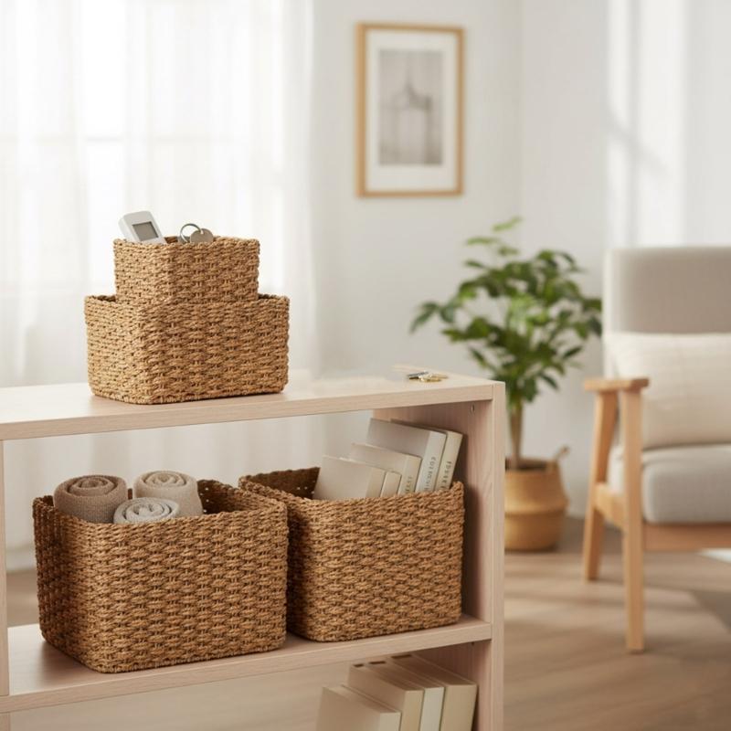 4/5 Stück stapelbare natürliche geflochtene Aufbewahrungskörbe für benutzerfreundliche Heimorganisation platzsparend einfaches Design