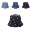 New Spring Summer Floral Embroidered Fisherman Hat Women Korean Style Sun Hat Cute Black Blue Flower