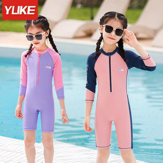 Girl's Long Sleeve Split Swimsuit - Small, Medium, Large, Summer Sunscreen