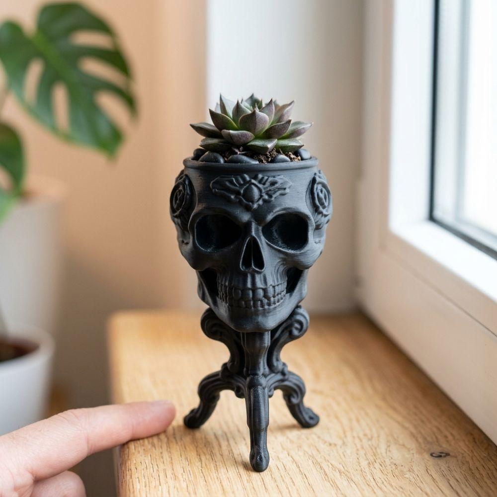 3D Printed Skull-Shaped Table Vase Gothic Skull Storage Pot Figurine  Indoor Home Decor