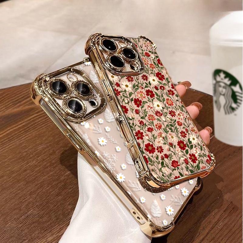 Phone Case Cswo02 Case For Reno 15F 15 Pro 5G 14F 13F 11F 12F 14 13 11 12 10 Pro Daisy Flowers Retro Plating Transparent Soft Shockproof Cover