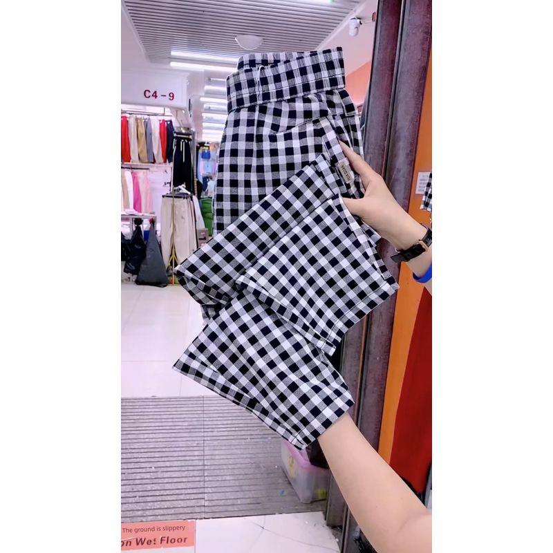 

Укороченные тонкие секционные повседневные облегающие зауженные брюки в клетку Black and White large grid 2XL